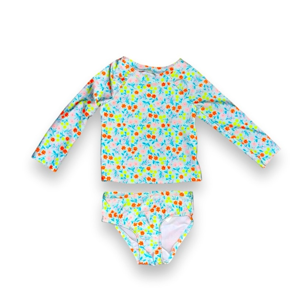 Cat & Jack Toddler Girl Floral Long Sleeve Rash Guard Swimsuit Set 2T NWT